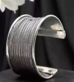 Silver-Plated Textured Oxidized Cuff Bracelet