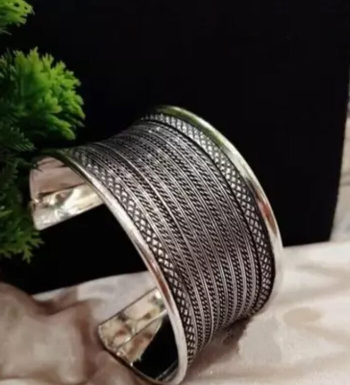 Silver-Plated Textured Oxidized Cuff Bracelet