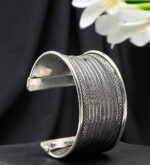 Jewels Maze - Silver-Plated Textured Oxidized Cuff Bracelet