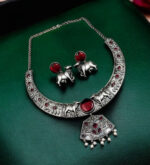 Jewels Maze -Silver Replica Hasli Necklace - Designer Oxidized Nandi Style Jewelry