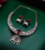 Silver Replica Hasli Necklace - Designer Oxidized Nandi Style Jewelry